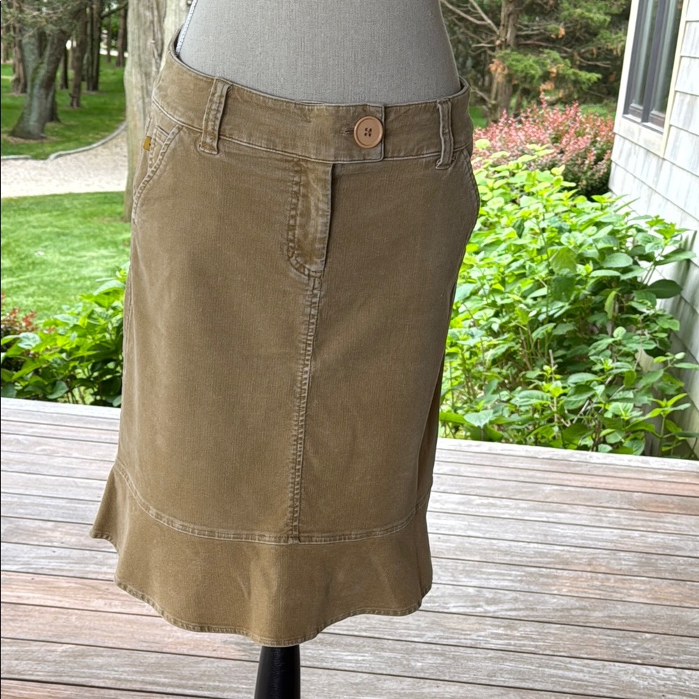 Tan Ruffled Pencil Skirt Knee-Length Casual
